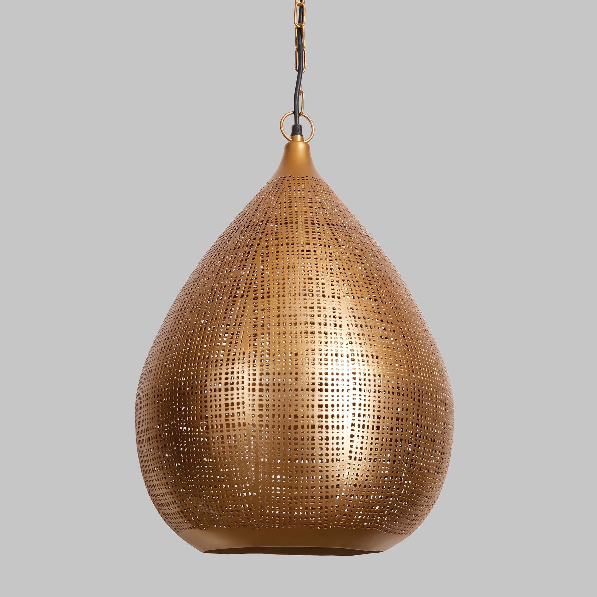 Antique brass woven metal teardrop pendant 13 inch - stylish home accent (Image1).