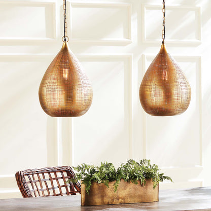 Antique brass woven metal teardrop pendant 13 inch - stylish home accent (Image3).