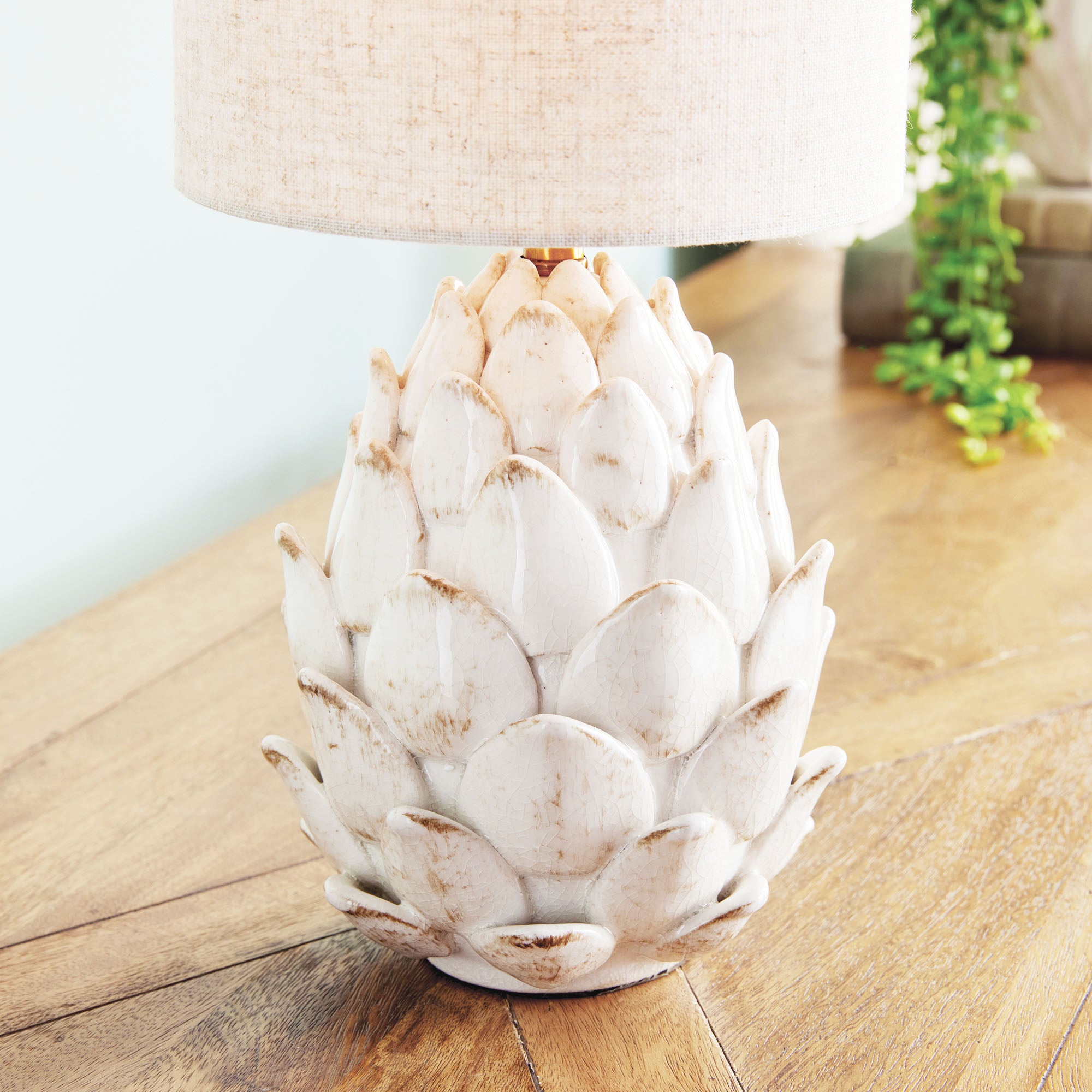 antique white artichoke ceramic lamp | parker + gibbs