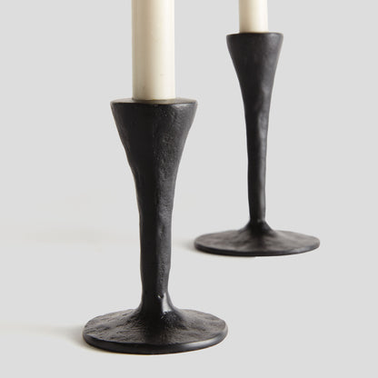 Black textured aluminum taper holders (set of 2) - stylish home accent (Image2).