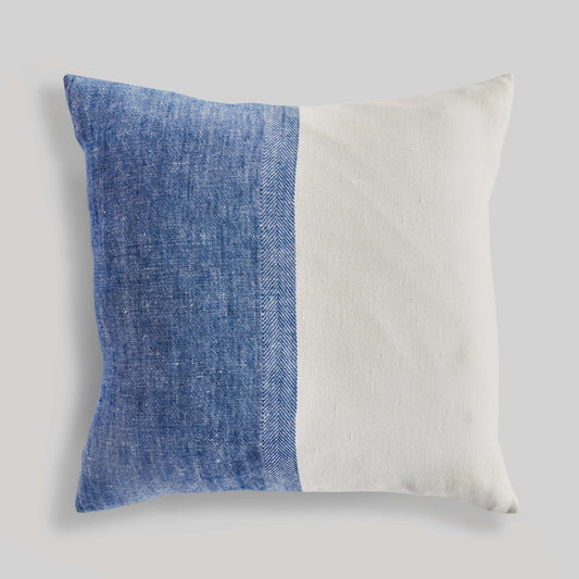 Blue and white 24 inch linen pillow - stylish home accent (Image1).