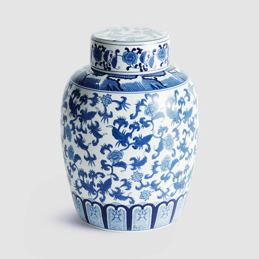 Blue and white ceramic lidded jar - stylish home accent (Image1).