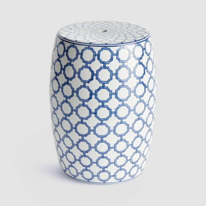 Blue and white chinoiserie ceramic stool - stylish home accent (Image1).