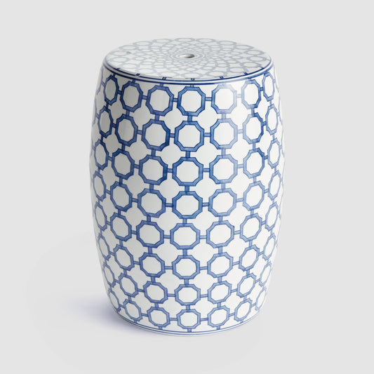 Blue and white chinoiserie ceramic stool - stylish home accent (Image1).