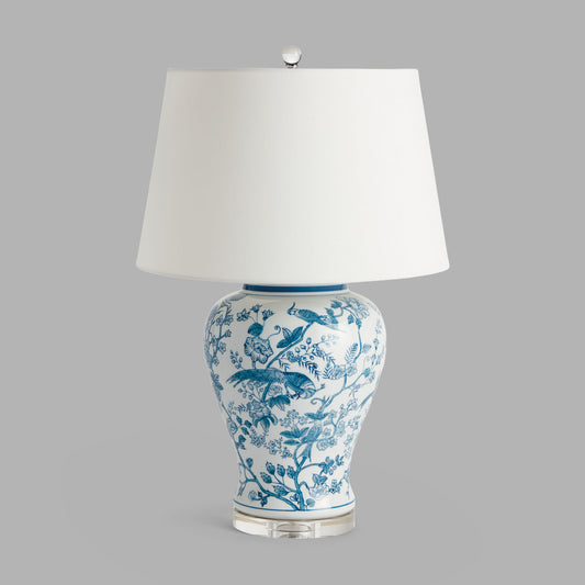 Blue and white chinoiserie hand-painted porcelain lamp - stylish home accent (Image1).