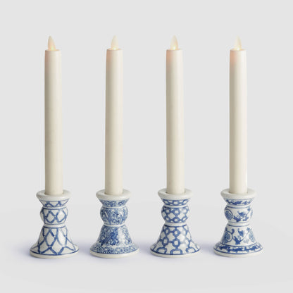 Blue and white chinoiserie mini taper holders (set of 4) - stylish home accent (Image1).
