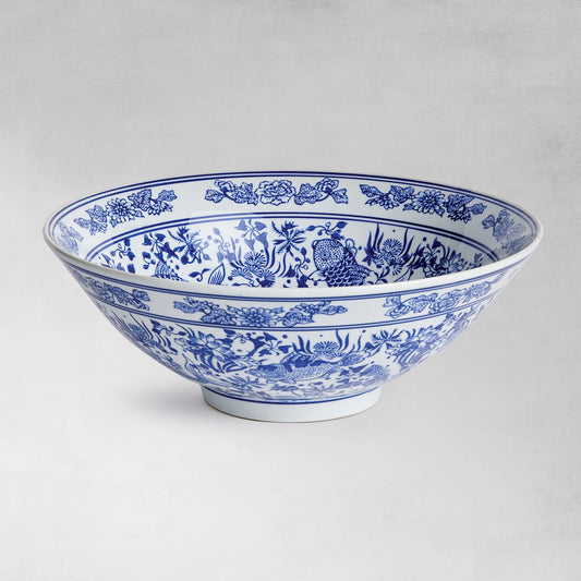 Blue and white koi ceramic bowl 13 inch - stylish home accent (Image1).