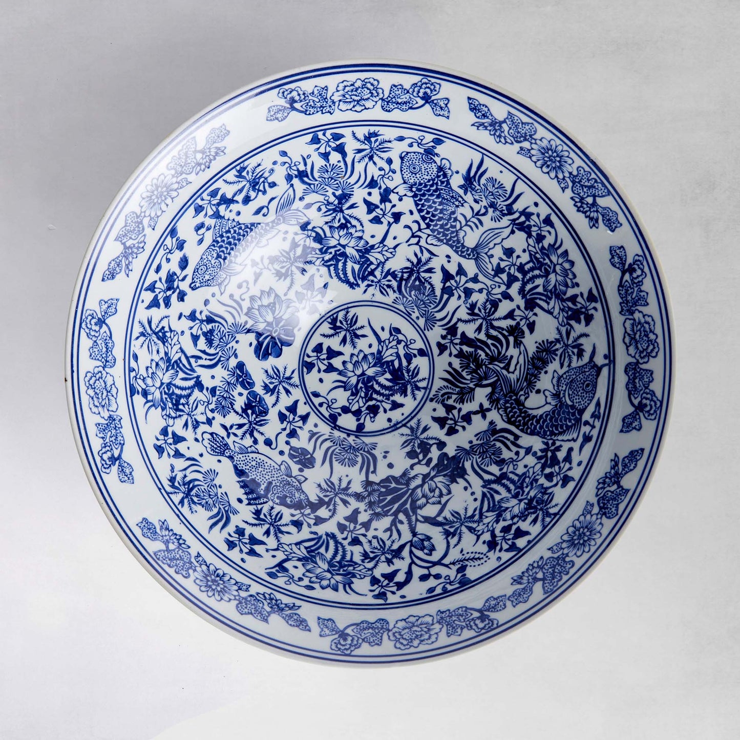 Blue and white koi ceramic bowl 13 inch - stylish home accent (Image2).