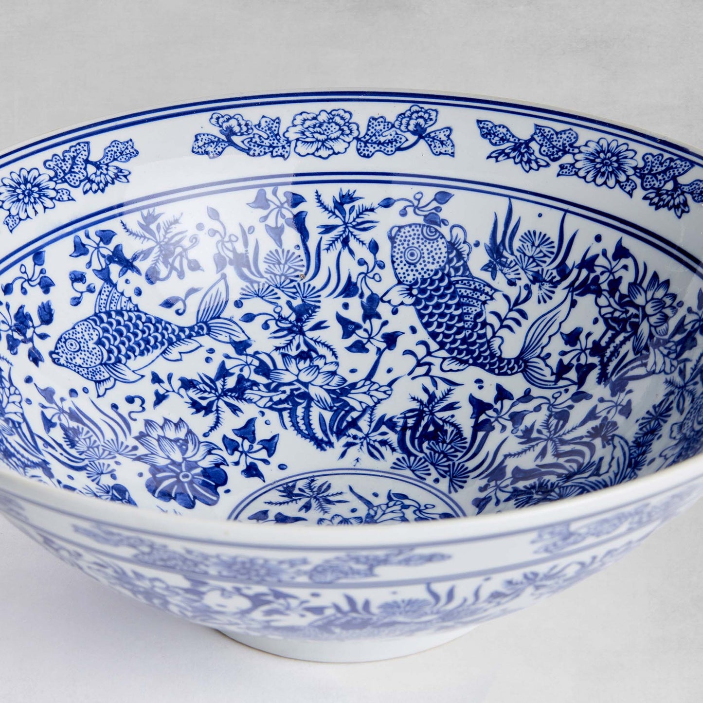 Blue and white koi ceramic bowl 13 inch - stylish home accent (Image3).