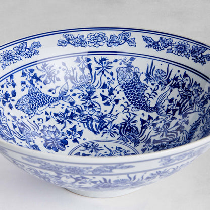 Blue and white koi ceramic bowl 13 inch - stylish home accent (Image3).