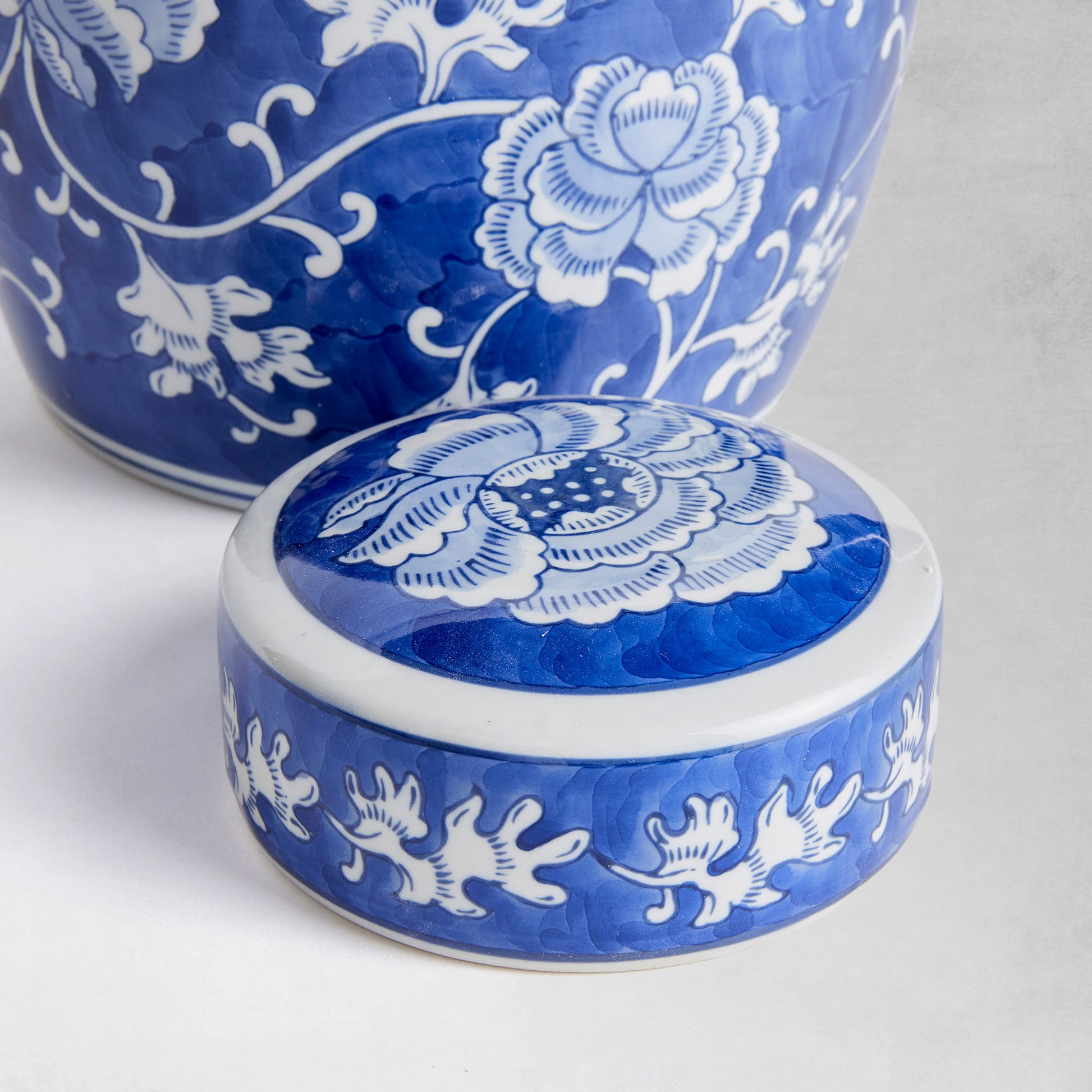 Blue and white lotus lidded jar 9 inch - stylish home accent (Image2).