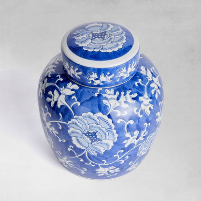 Blue and white lotus lidded jar 9 inch - stylish home accent (Image4).