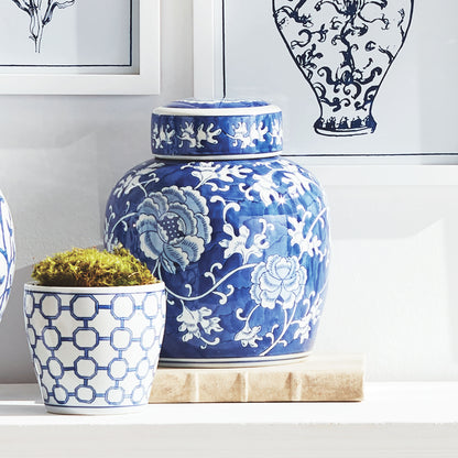 Blue and white lotus lidded jar 9 inch - stylish home accent (Image5).