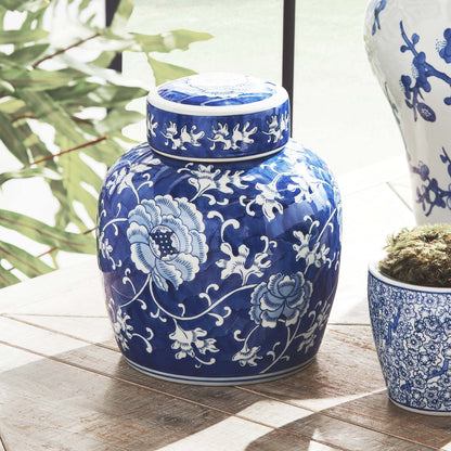 Blue and white lotus lidded jar 9 inch - stylish home accent (Image6).