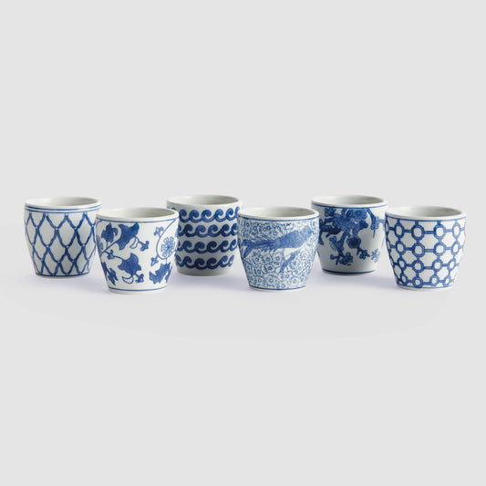 Blue and white porcelain mini flower pots (set of 6) - stylish home accent (Image1).