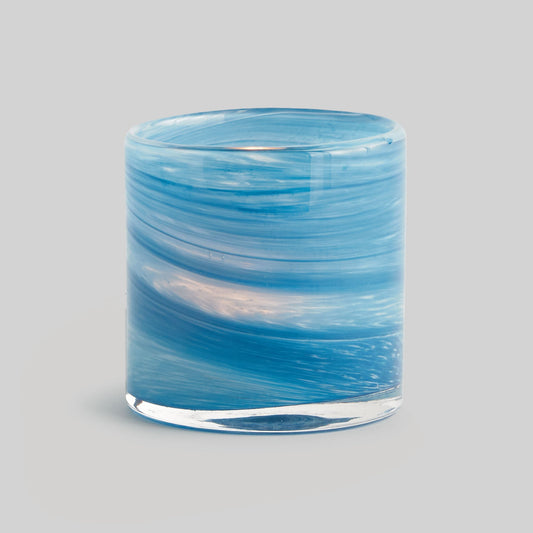 Blue coastal style glass hurricane candle holder - stylish home accent (Image1).