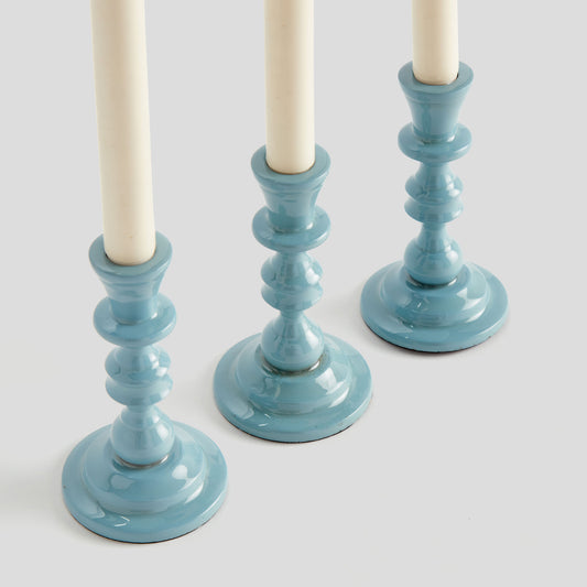 Blue enamel taper holders (set of 3) - stylish home accent (Image2).