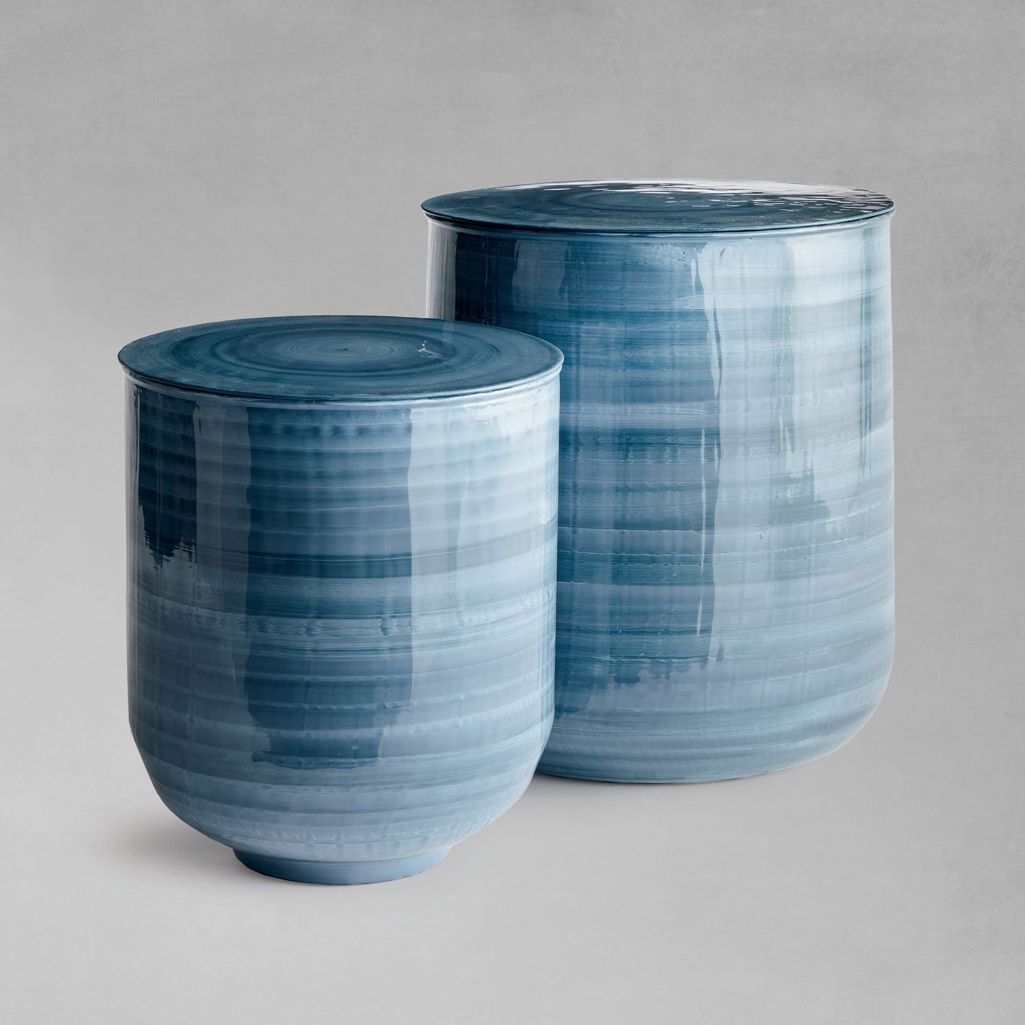 Blue gray drum storage tables (set of 2) - stylish home accent (Image1).