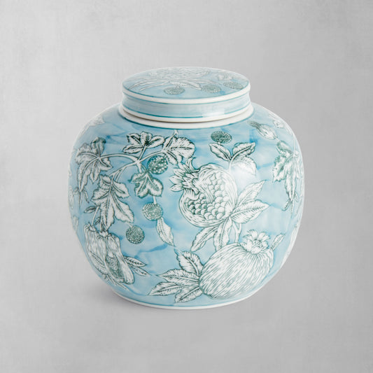 Blue hand-painted porcelain lidded jar - stylish home accent (Image1).