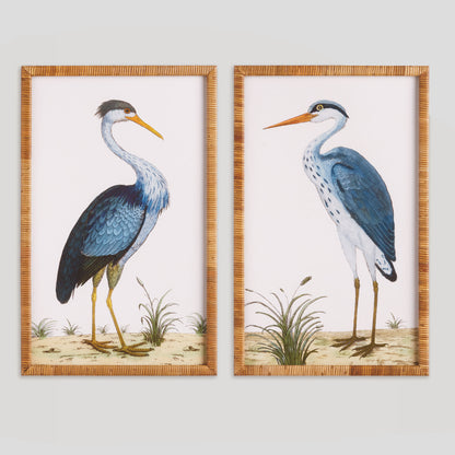 Blue heron wall art rattan frame (set of 2) - stylish home accent (Image1).