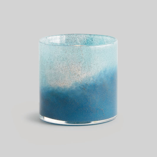 Blue ombre glass hurricane candle holder - stylish home accent (Image1).