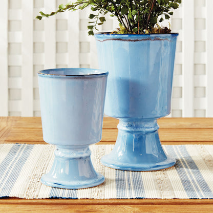 Blue reactive glaze stoneware cachepots (set of 2) - stylish home accent (Image5).