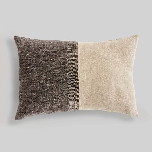 Brown and tan lumbar linen pillow - stylish home accent (Image1).