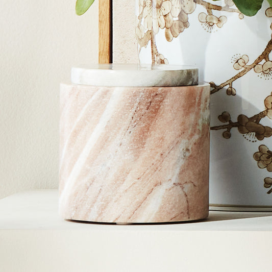Brown marble round lidded box - stylish home accent (Image1).