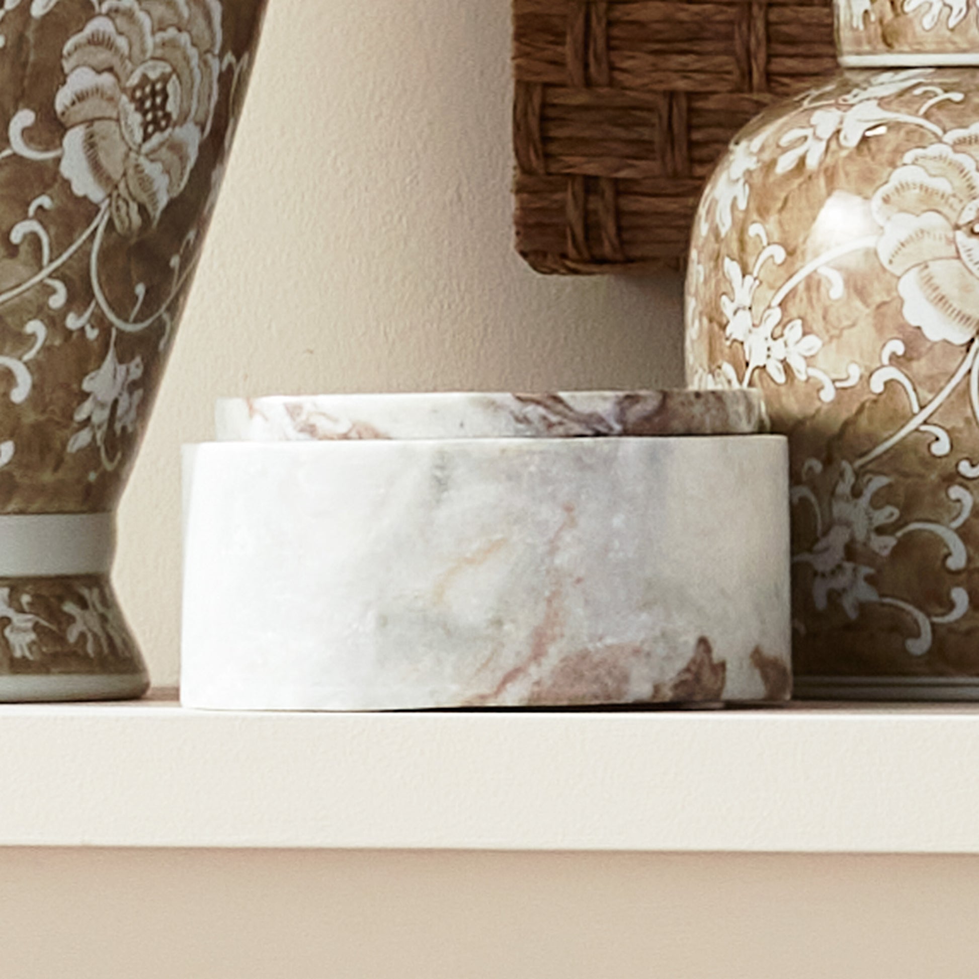 Brown marble round lidded box - stylish home accent (Image1).