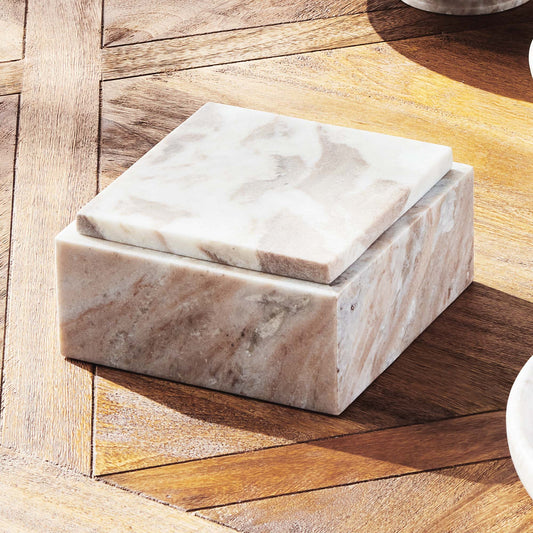 Brown marble square lidded box - stylish home accent (Image1).