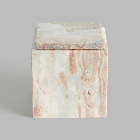 Brown marble square lidded box tall - stylish home accent (Image1).