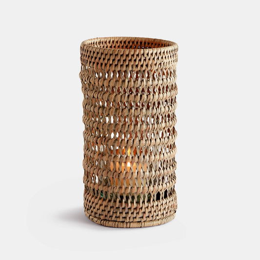 Brown rattan hurricane candle holder - stylish home accent (Image1).