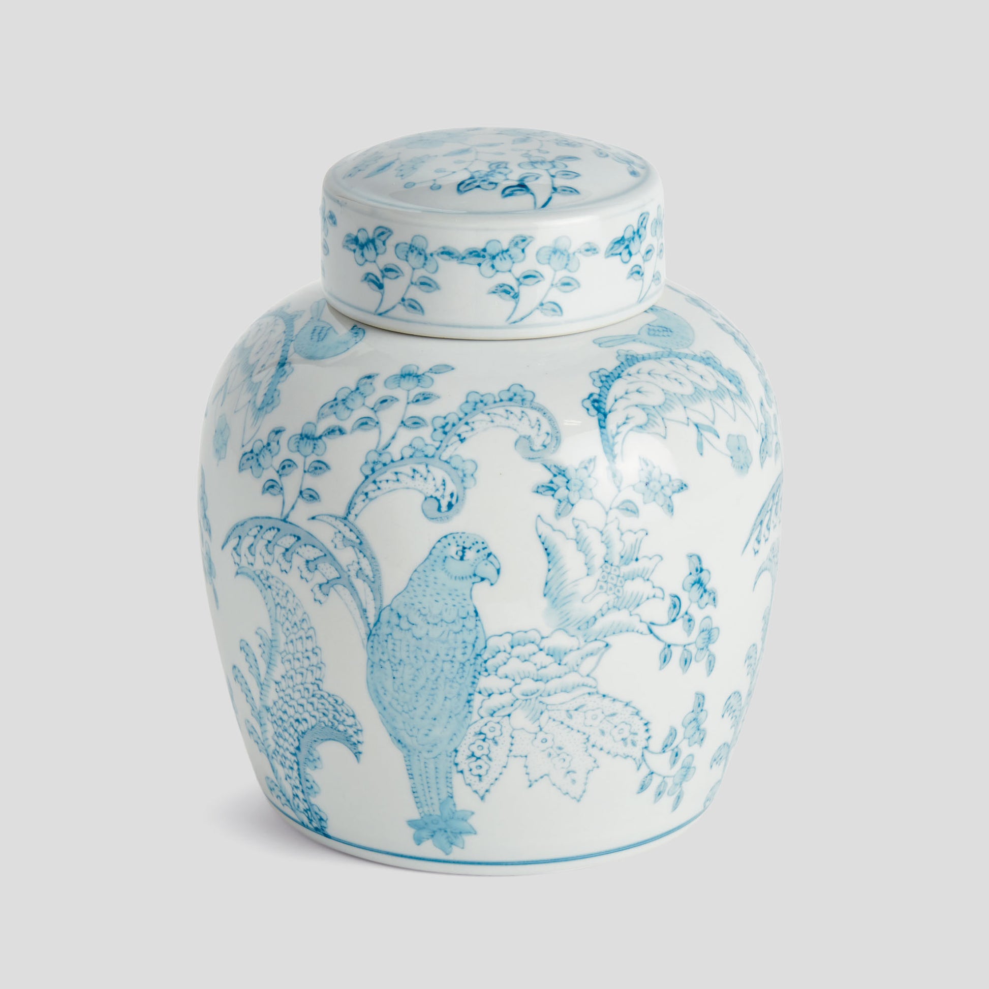 Chinoiserie blue hand-painted porcelain lidded jar - stylish home accent (Image1).