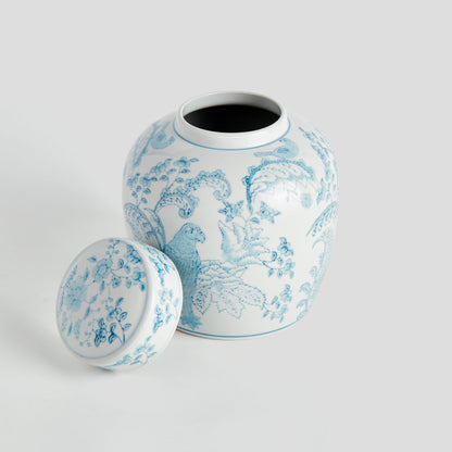 Chinoiserie blue hand-painted porcelain lidded jar - stylish home accent (Image2).