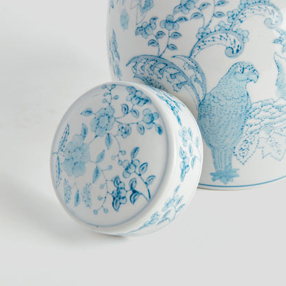 Chinoiserie blue hand-painted porcelain lidded jar - stylish home accent (Image3).