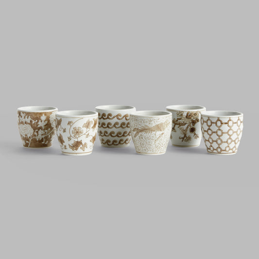 Chinoiserie brown ceramic mini flower pots (set of 6) - stylish home accent (Image2).