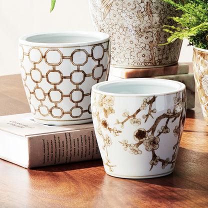 Chinoiserie brown ceramic mini flower pots (set of 6) - stylish home accent (Image3).