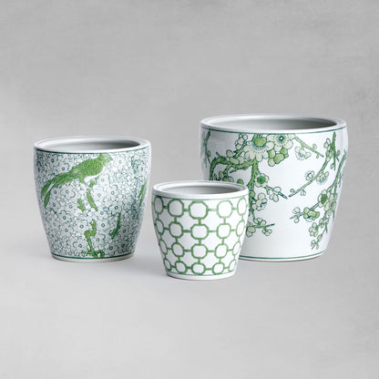 Chinoiserie green ceramic flower pots (set of 3) - stylish home accent (Image1).