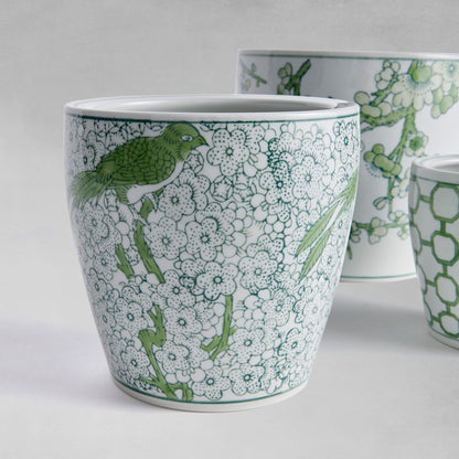 Chinoiserie green ceramic flower pots (set of 3) - stylish home accent (Image4).