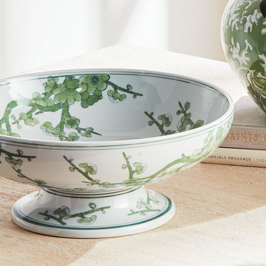 Chinoiserie green ceramic footed bowl - stylish home accent (Image1).