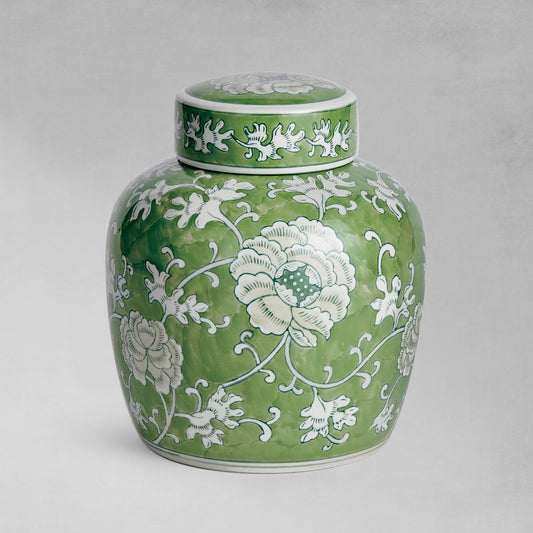 Chinoiserie green ceramic lidded jar - stylish home accent (Image1).