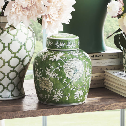 Chinoiserie green ceramic lidded jar - stylish home accent (Image5).