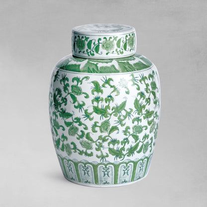 Chinoiserie green ceramic lidded jar - stylish home accent (Image1).