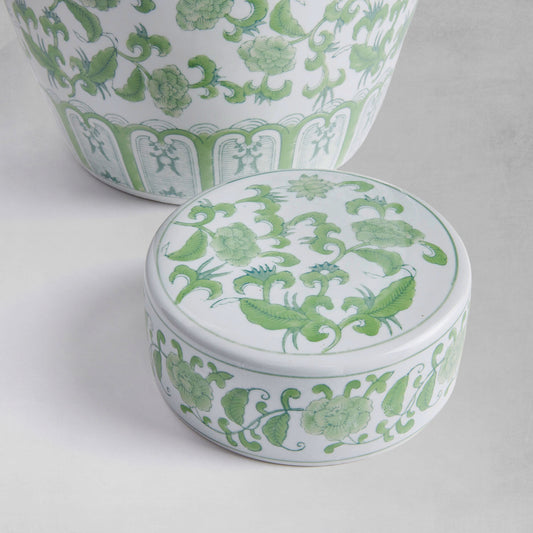 Chinoiserie green ceramic lidded jar - stylish home accent (Image2).