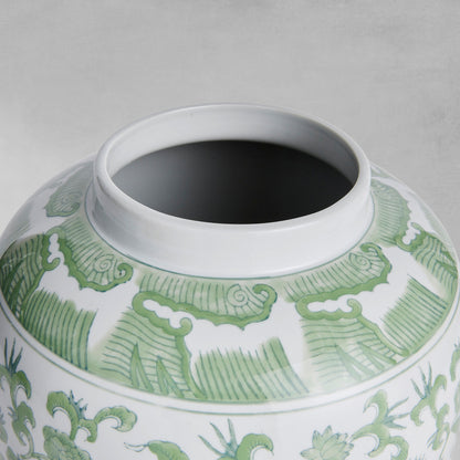 Chinoiserie green ceramic lidded jar - stylish home accent (Image3).