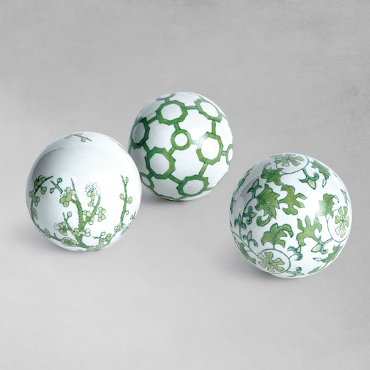 Chinoiserie green ceramic orbs (set of 3) - stylish home accent (Image1).