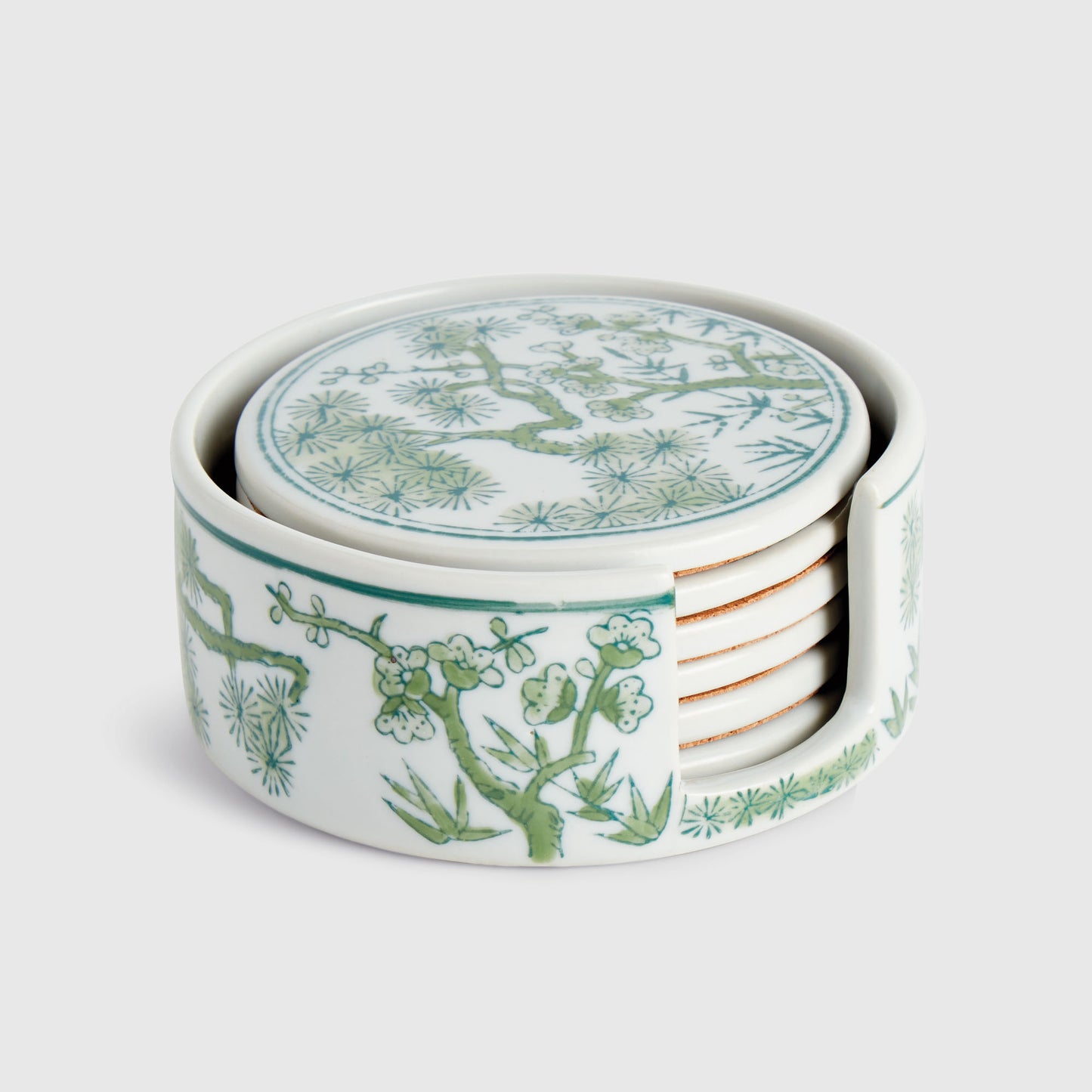 Chinoiserie green porcelain coasters (set of 6) - stylish home accent (Image1).