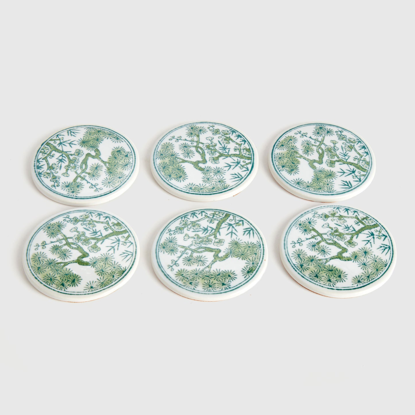 Chinoiserie green porcelain coasters (set of 6) - stylish home accent (Image3).