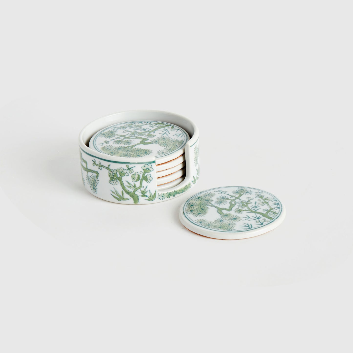 Chinoiserie green porcelain coasters (set of 6) - stylish home accent (Image5).