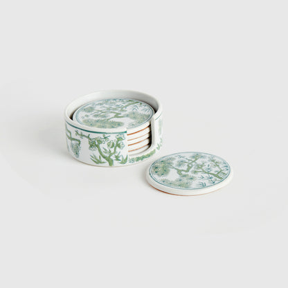 Chinoiserie green porcelain coasters (set of 6) - stylish home accent (Image5).